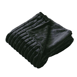 Toilinux Plaid SELA imitiation fourrure côtélée et flanelle - 150 x 125 cm - Noir