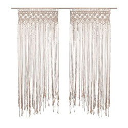 Toilinux Lot de 2 Rideaux à fil détails macramé Rituality - L. 90 x H. 200 cm - Beige