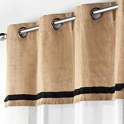 Douceur D'Interieur Voilage à œillets EBRO - Voile sablé avec top en jute - 140 x 240 cm - Ecru et noir