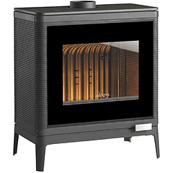 Invicta poêle à bois Kazan Grand Angle Poêle à bois – fonte 100% – 9 kW – rendement 76% – post-combustion – air secondaire réglable – flamme verte 7? – sortie dessus ou arrière