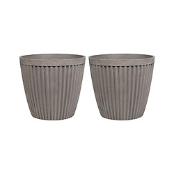 Beliani Lot de 2 pots POKA Taupe Cache-pots ronds à rayures - 44 cm - Mélange de pierre - Taupe