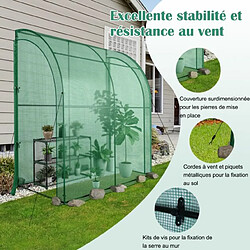 Helloshop26 Serre de jardin adossée en pe 198,5 x 98 x 215 cm avec étagère à plantes 3 niveaux 2 portes zippées imperméable cadre en acier pour semis et pot vert 20_0005938