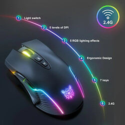 Yonis Souris sans fil RGB ergonomique - Noire
