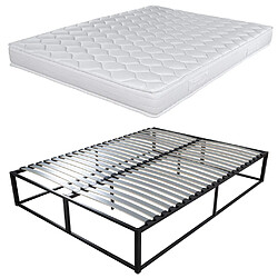 Ebac Sommier surélevé KIT27 160x200 cm + Matelas Montana Sommier en métal avec lattes bois - Gain de place - Matelas mousse polyuréthane inclus