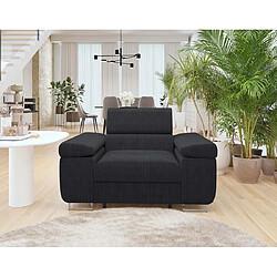 Bestmobilier Pablo - Fauteuil Velours Côtelé - Noir Fauteuil velours côtelé - Têtière ajustable - Style moderne - Structure bois - Pieds métal chromé