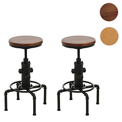 Mendler Lot de 2 tabourets de bar - Marron Tabourets de bar - lot de 2 - style industriel - pivotants - assise bois - structure métal