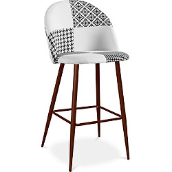 Acheter ICONIK INTERIOR Tabouret Tapissé Patchwork - Style Scandinave - Noir et Blanc - Evelyne Blanc / Noir
