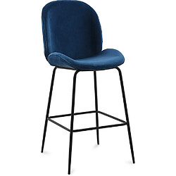 ICONIK INTERIOR Tabouret avec dossier - Rembourré en velours - Design rétro - 73cm - Elias Bleu foncé
