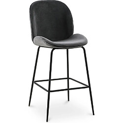 ICONIK INTERIOR Tabouret avec dossier - Rembourré en velours - Design rétro - 73cm - Elias Gris foncé