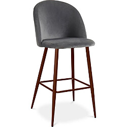 ICONIK INTERIOR Tabouret tapissé en velours - Design scandinave - Evelyne Gris foncé