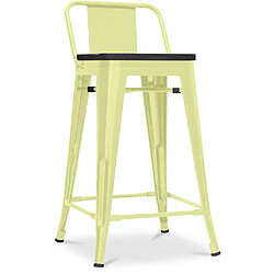 ICONIK INTERIOR Tabouret de bar design industriel avec dossier - Bois et acier - 60 cm - Stylix Jaune pâle