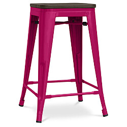 ICONIK INTERIOR Tabouret de Bar - Design Industriel - Bois et Acier - 60cm -Stylix Fuchsia