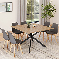 Idmarket ALIX Table carrée Design Industriel - Noir/Bois