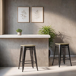 Avis ICONIK INTERIOR Tabouret de bar design industriel - bois et acier - 61cm - Stylix Vert