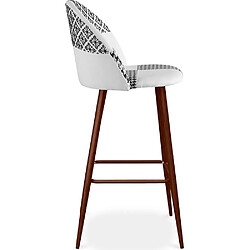ICONIK INTERIOR Tabouret Tapissé Patchwork - Style Scandinave - Noir et Blanc - Evelyne Blanc / Noir pas cher