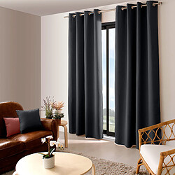 Toilinux Lot de 2 Rideaux unis occultants avec œillets - 140 x 240 cm - Gris Foncé