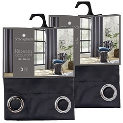 Toilinux Lot de 2 Rideaux de salon occultants 8 œillets - 140 x 260 cm - Gris foncé