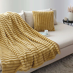 Toilinux Plaid SELA imitiation fourrure côtélée et flanelle - 150 x 125 cm - Ocre