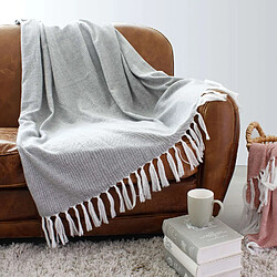 Toilinux Plaid jacquard VESPER - 150 x 130 cm - Gris clair