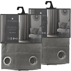 Toilinux Lot de 2 Rideaux isolants Tim 8 œillets - 140 x 260 cm - Taupe