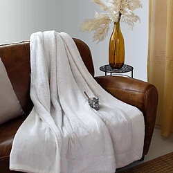 Toilinux Plaid AZURA imitiation fourrure 2 tons et flanelle - 150 x 125 cm - Blanc