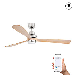 Faro Barcelona Ventilateur de Plafond FARO Lantau - Nickel Mat, Pin Ventilateur de plafond - LED 15W - 168 cm - 6 vitesses - Moteur CC intelligent