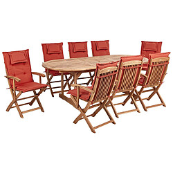 Beliani Maui II - Rouge foncé Salle à manger extérieure - Ensemble en acacia, table extensible, design rustique