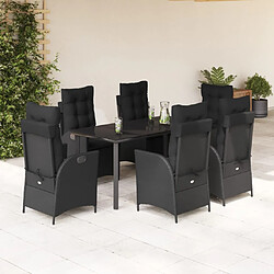 VIDAXL 7pcs Noir Résine tressée Ensemble à manger de jardin - 7 pièces - Résine tressée - Dossier réglable