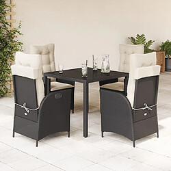 vidaXL Ensemble à manger - Noir Table et chaises - 5 pièces - Résine tressée résistante - Coussins inclus - Dessus en verre