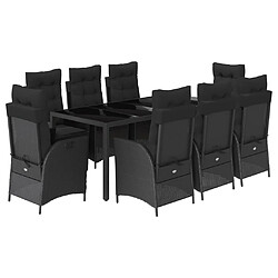 vidaXL Ensemble 9pcs Résine tressée Noir