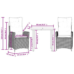VidaXL Ensemble à manger 3 pcs - Noir pas cher