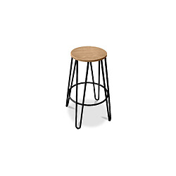 Avis ICONIK INTERIOR Tabouret rond - Design industriel - Bois et métal - 66cm - Hairpin Noir
