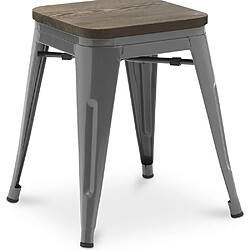 ICONIK INTERIOR Tabouret de Bar Design Industriel - Bois & Métal - 45 cm - Nouvelle Edition - Stylix Gris foncé