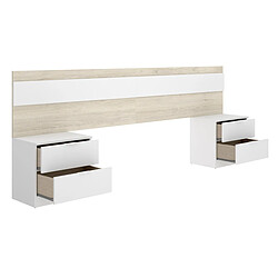 Pegane Tête de lit avec 2 tables de nuit - Blanc et chêne