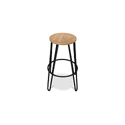 ICONIK INTERIOR Tabouret rond - Design industriel - Bois et métal - 66cm - Hairpin Noir pas cher