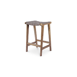 ICONIK INTERIOR Tabouret en bois - Design Boho Bali - Cuir - Recia Marron pas cher