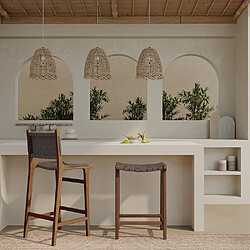 Acheter ICONIK INTERIOR Tabouret en bois - Design Boho Bali - Cuir - Recia Marron