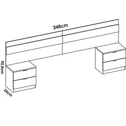 Pegane Tête de lit avec 2 tables de nuit - Blanc et chêne
