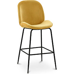 ICONIK INTERIOR Tabouret avec dossier - Rembourré en velours - Design rétro - 73cm - Elias Moutarde
