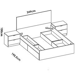 Pegane Ensemble tête de lit + 2 chevets - Blanc et chêne