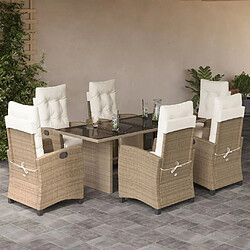 vidaXL Ensemble à manger jardin Beige Ensemble salle à manger jardin - Poly rotin - 7 pcs - Dessus de table en verre
