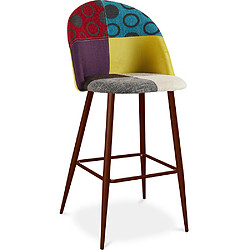 ICONIK INTERIOR Tabouret Rembourré en Patchwork - Style Scandinave - Ray Multicolore Tabouret de bar - rembourré - tissu patchwork - style scandinave