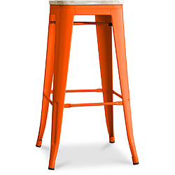 ICONIK INTERIOR Tabouret de bar - Design industriel - Bois et acier - 76cm - Nouvelle édition - Stylix Orange