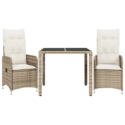 vidaXL Ensemble de bistro de jardin 3 pièces - Beige