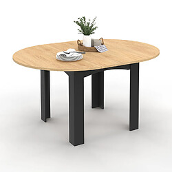 Idmarket MARKET Table DONA ronde noir/bois - 120-160 cm