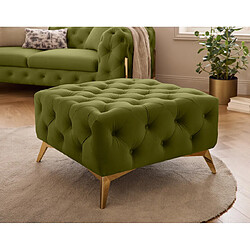 Lisa Design Camden - Vert Pouf chesterfield en velours - Pieds métal doré - Très élégant - 80 x 80 cm