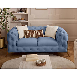 Lisa Design Canapé Camden Canapé Chesterfield - 2 places - Velours - Pieds métal doré - Bleu Ardoise