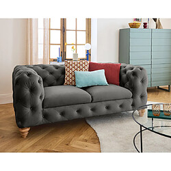 Lisa Design Walter - canapé 2 places chesterfield en velours - pieds bois Walter - canapé 2 places chesterfield en velours - pieds bois - Gris