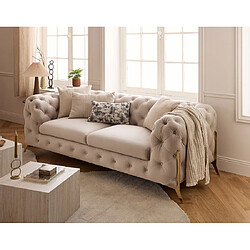 Lisa Design Camden Canapé Chesterfield 3 places - Beige Velours Canapé Chesterfield 3 places - Velours satiné - Pieds métal doré