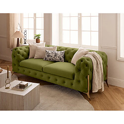 Lisa Design Camden - Vert Canapé chesterfield 3 places - Velours - Pieds en métal doré - Style classique